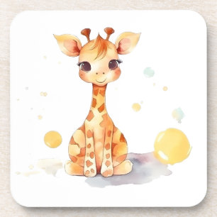 Cute Baby Giraffe Hard Plastic Coaster