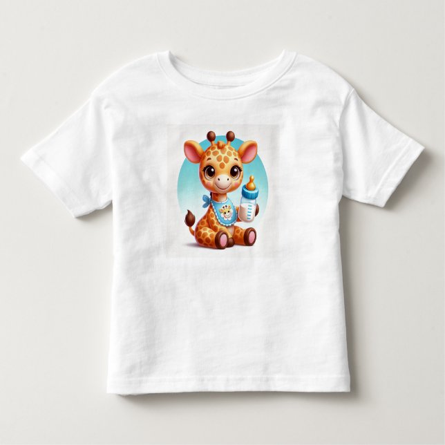 Cute Baby Giraffe Holding a Bottle Toddler T-Shirt (Front)