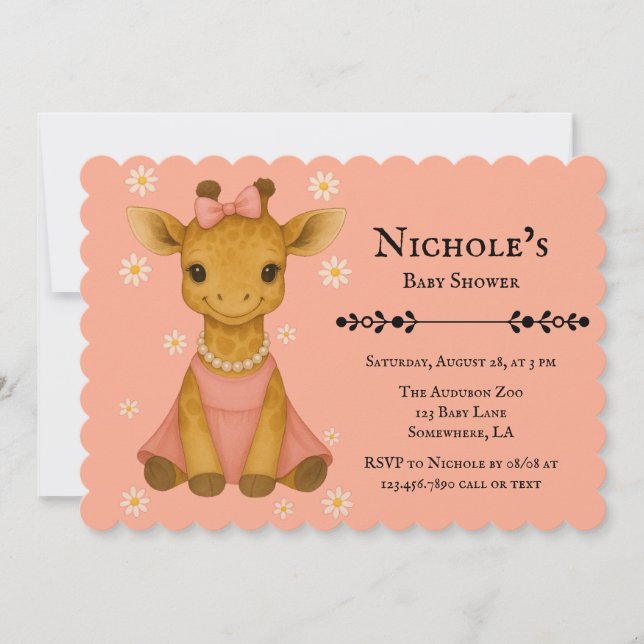 Cute Baby Giraffe in Pink Girl Baby Shower Invitation (Front)