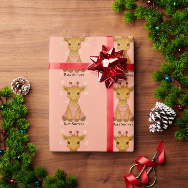 Cute Baby Giraffe in Pink Girl Baby Shower Wrapping Paper (Holiday Gift)