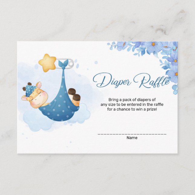 Cute baby giraffe in the sky stars diaper raffle  enclosure card (Front)