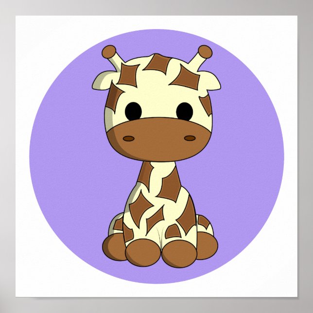 Cute baby giraffe kawaii cartoon nursery poster (Front)