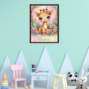 Cute Baby Giraffe Personalised Name Nursery Poster