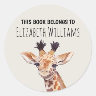 Cute Baby Giraffe Personalised Name School Classic Round Sticker
