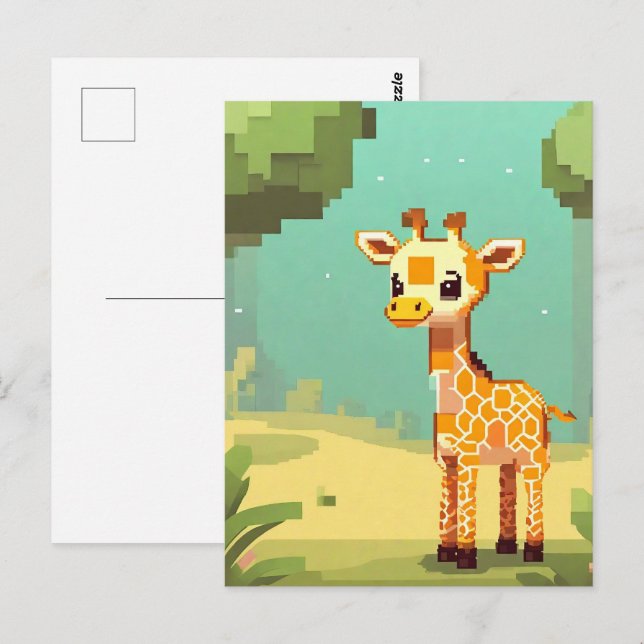 Cute Baby Giraffe Pixel Art Postcard (Front/Back)