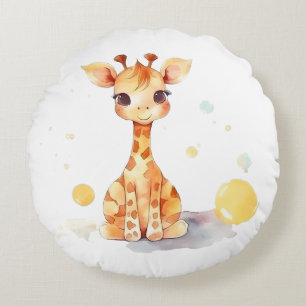 Cute Baby Giraffe Round Pillow