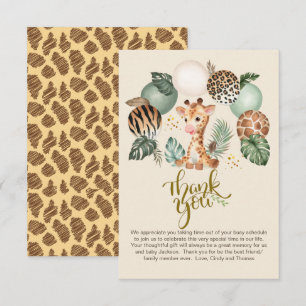 Cute Baby Giraffe Safari Animal Print Beige   Thank You Card