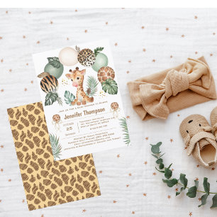 Cute Baby Giraffe Safari Animal Print Invitation