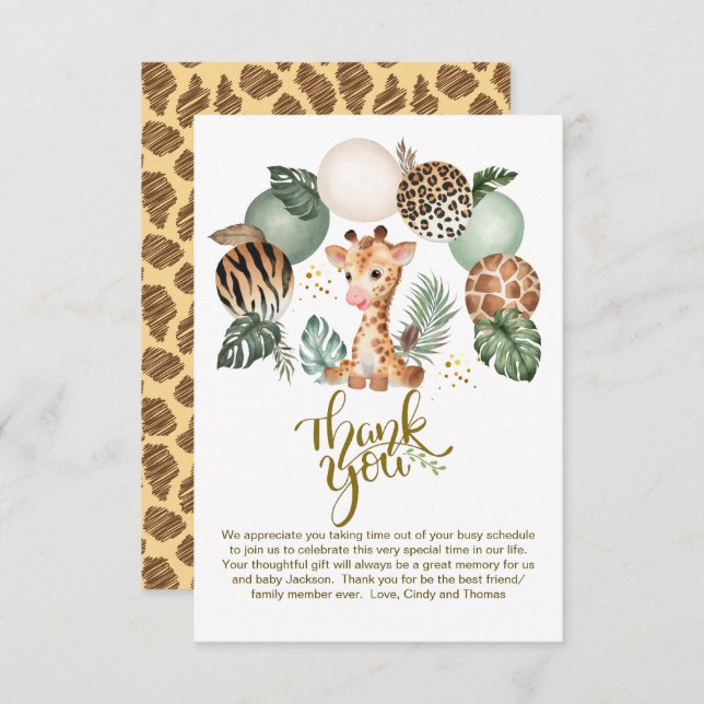 Cute Baby Giraffe Safari Animal Print   Thank You Card (Front/Back)