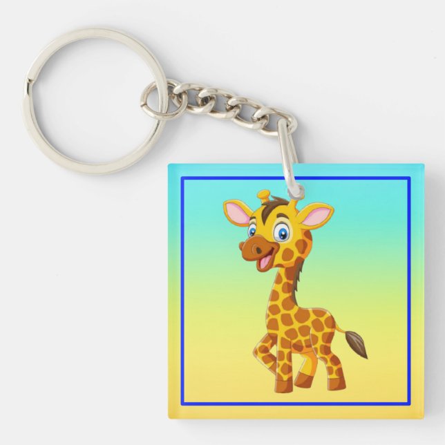 Cute Baby Giraffe Smiling Cartoon-35280 Key Ring (Front)