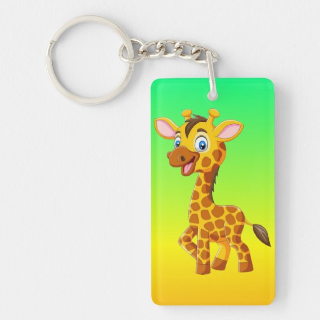 Cute Baby Giraffe Smiling Cartoon-35280 Key Ring (Front)