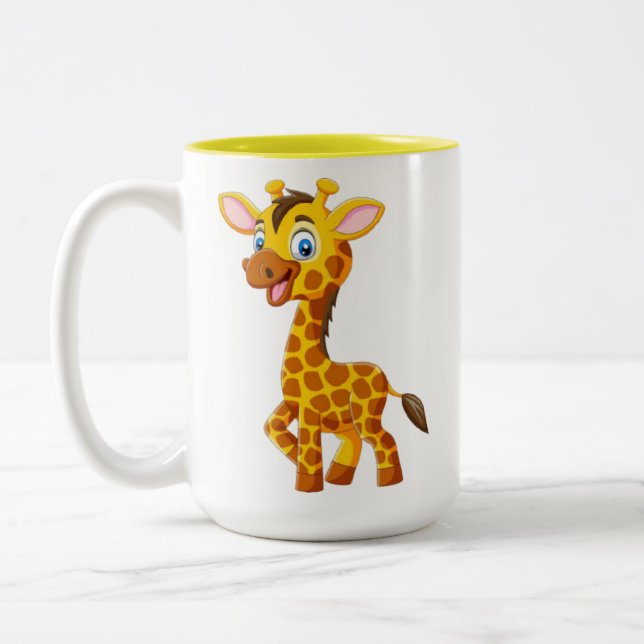 Cute Baby Giraffe Smiling Cartoon-35280 Two-Tone Coffee Mug (Left)