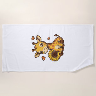 Cute Baby Giraffe Sunflower Vintage Engraving Tee_ Beach Towel