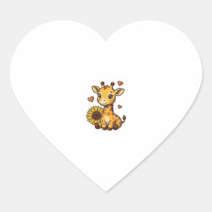 Cute Baby Giraffe Sunflower Vintage Engraving Tee_ Heart Sticker