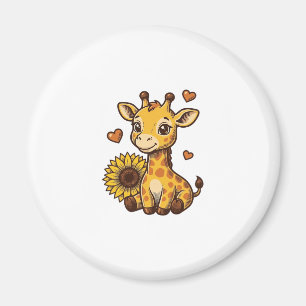 Cute Baby Giraffe Sunflower Vintage Engraving Tee_ Magnet