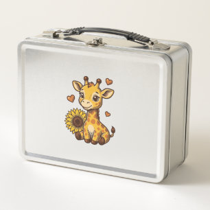 Cute Baby Giraffe Sunflower Vintage Engraving Tee_ Metal Lunch Box