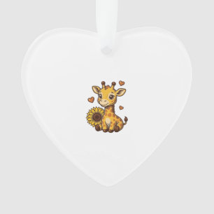 Cute Baby Giraffe Sunflower Vintage Engraving Tee_ Ornament