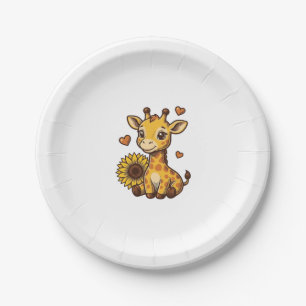 Cute Baby Giraffe Sunflower Vintage Engraving Tee_ Paper Plate