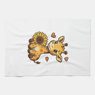 Cute Baby Giraffe Sunflower Vintage Engraving Tee_ Tea Towel