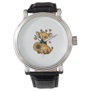 Cute Baby Giraffe Sunflower Vintage Engraving Tee_ Watch