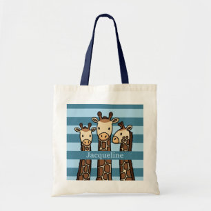 Cute Baby Giraffe Trio, Add Child's Name Tote Bag