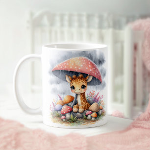 Cute Baby Giraffe Under Mushroom Umbrella Coffee Mug