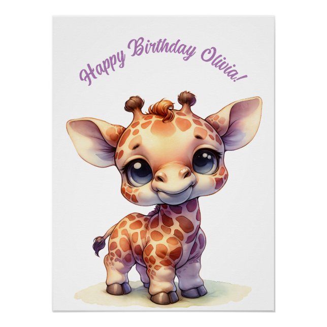 Cute Baby Giraffe Whimsical Design Poster (Front)