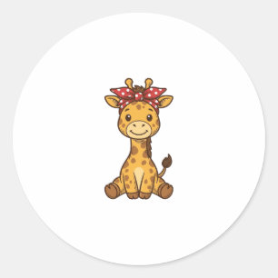 Cute Baby Giraffe with Bow Vintage Vector Design_1 Classic Round Sticker