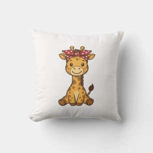 Cute Baby Giraffe with Bow Vintage Vector Design_1 Cushion