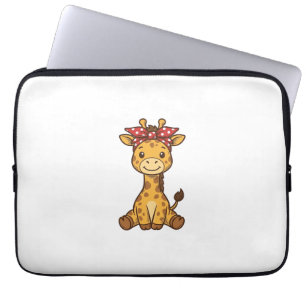 Cute Baby Giraffe with Bow Vintage Vector Design_1 Laptop Sleeve