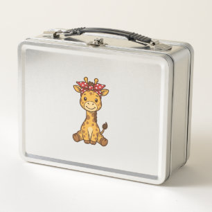 Cute Baby Giraffe with Bow Vintage Vector Design_1 Metal Lunch Box