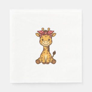 Cute Baby Giraffe with Bow Vintage Vector Design_1 Napkin
