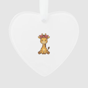 Cute Baby Giraffe with Bow Vintage Vector Design_1 Ornament