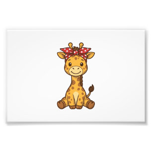Cute Baby Giraffe with Bow Vintage Vector Design_1 Photo Print