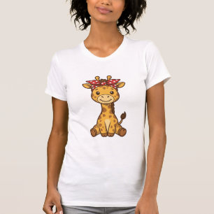 Cute Baby Giraffe with Bow Vintage Vector Design_1 T-Shirt
