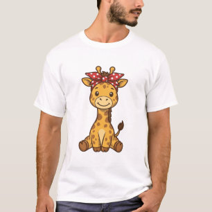 Cute Baby Giraffe with Bow Vintage Vector Design_1 T-Shirt