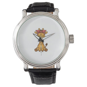 Cute Baby Giraffe with Bow Vintage Vector Design_1 Watch
