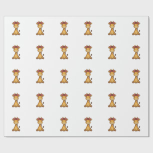 Cute Baby Giraffe with Bow Vintage Vector Design_1 Wrapping Paper