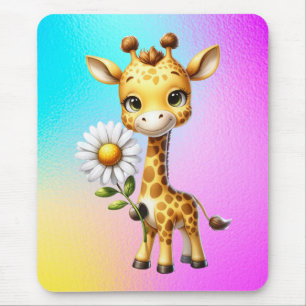 Cute Baby Giraffe with Daisy Flower-88681 Mouse Pad