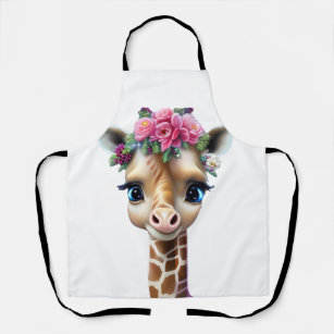 Cute Baby Giraffe with Flowers and Holly  Apron