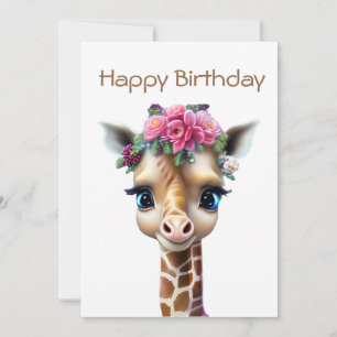 Cute Baby Giraffe with Flowers and Holly  Holiday Card
