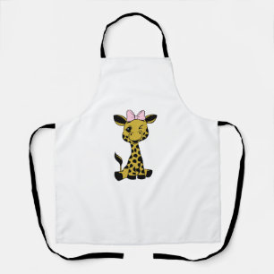 cute Baby Giraffe with pink bow Apron