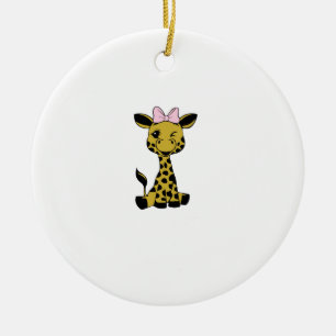 cute Baby Giraffe with pink bow   Ceramic Ornament