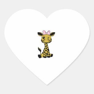 cute Baby Giraffe with pink bow Heart Sticker