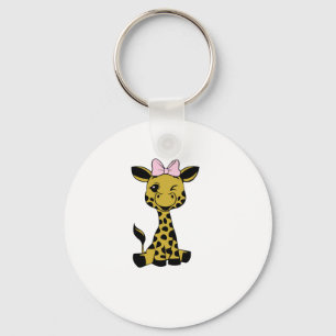 cute Baby Giraffe with pink bow Key Ring