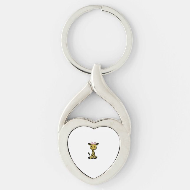 cute Baby Giraffe with pink bow   Key Ring (Front)