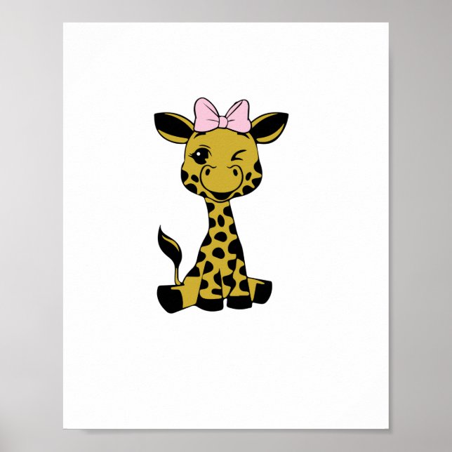 cute Baby Giraffe with pink bow   Poster (Front)