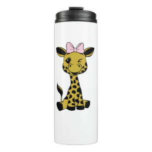 cute Baby Giraffe with pink bow Thermal Tumbler