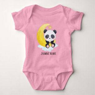 cute baby girl add name panda bear bodysuit