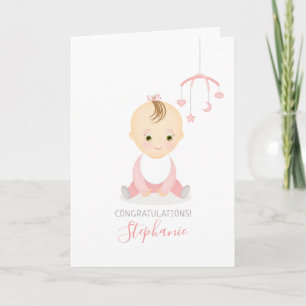 Cute Baby Girl and her Mobile Baby Shower Card